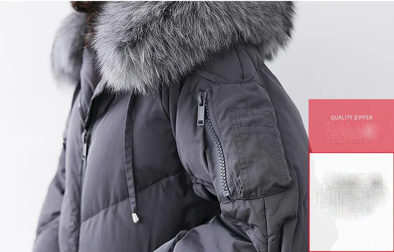 AYUNSUE серый пуховик на утином пуху, женское длинное пальто с капюшоном и мехом, зимняя Корейская парка, женские пуховики, Брендовые куртки Campera Mujer KJ475