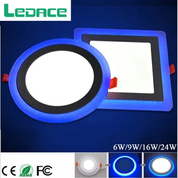 

6W 24W led Ceiling Recessed Light Painel lamp decoration round square Led Panel Downlight Blue+White 2 color IP65 for bathroom