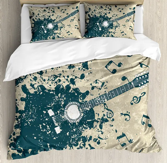 modern duvet cover set acoustic guitar on retro murky background guitar sheet set