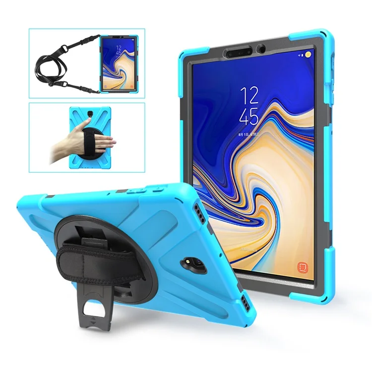 Противоударный детский чехол для samsung Galaxy Tab S4 T830 T835 T837 10,5 дюймов Защитная крышка подставка силиконовая резина Чехол - Цвет: Blue Strap