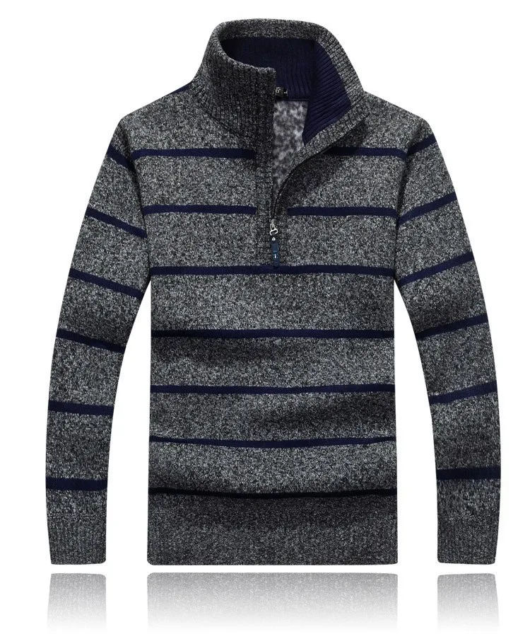 Осенью мужской зима толстые свитера пальто Стенд воротник Для мужчин в полоску свитер пуловеры Тонкий прилегающий вязаный пуловер 3XL - Цвет: 4