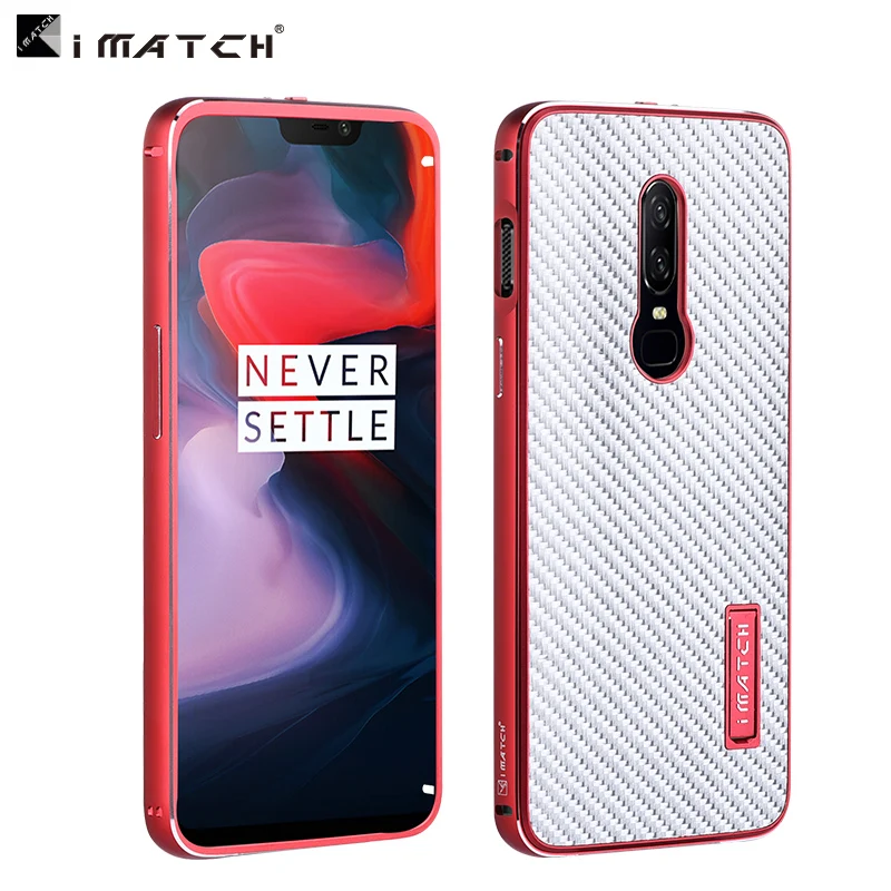 iMatch Luxury Aluminum Metal Bumper Carbon Fiber Back Cover Case for OnePlus 6