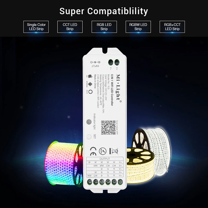 

milight YL5 5 in 1 LED WIFI Controller For RGB RGBW RGB CCT Single color led strip light Alexa Voice phone App Remote