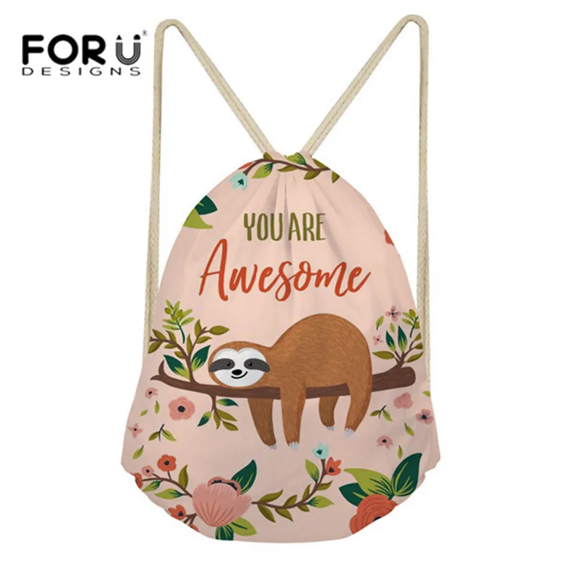 

FORUDESIGNS Women Sport Bag Sloth Printing Drawstring Bag Athlete Training Bags String Small Gym Sack Outdoor Sports Back Pack