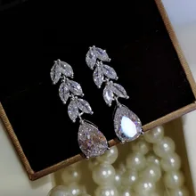 Yanleyu Sparkling Water Drop Earrings for Women 100% 925 Sterling Silver Bridal Wedding Jewelry Engagement Accessories PE025