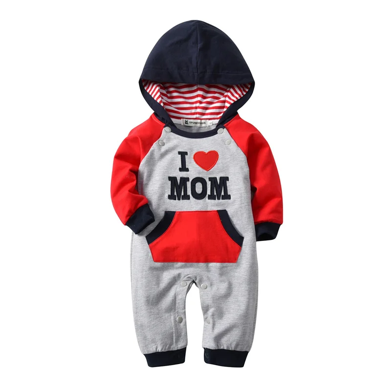 Детские длинные штаны в стиле пэчворк с капюшоном и надписью I Love Mom Dad на осень