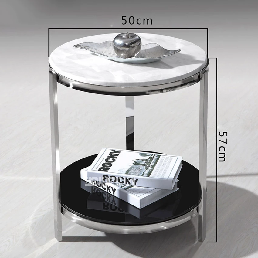 Modern Luxury Marble Top Tea Table Simple Living Room Bedroom Corner Sofa Side Small Round Coffee Table Stainless Steel Rack