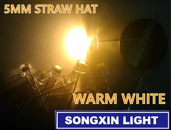 

50pcs 5mm Transparent LED Diode Warm White Ultra Bright 5 mm Straw Hat Clear Lens LED Light Emitting Diode Lamp Through Hole