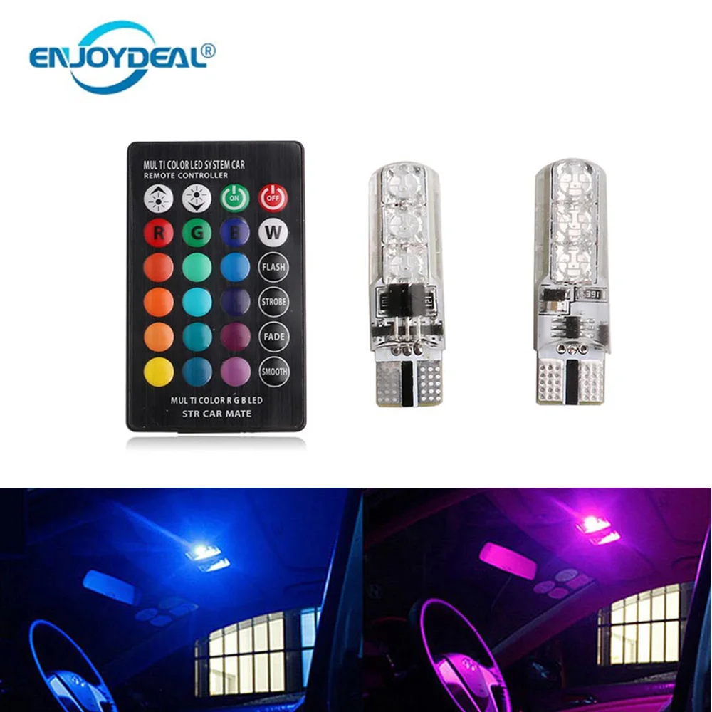 

2pcs 5050 SMD RGB blub T10 Light Blub RGB 6LED Wireless Control Auto Car Wedge Side Lamp Instrument Light highway Flash/Strobe