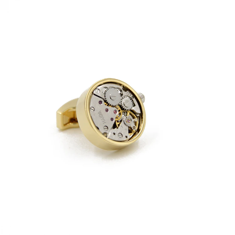 Letpon Functional Watch Cufflinks Gold color Round cufflinks men's  fashion Groom wedding Gift movement cuff links Free Shipping