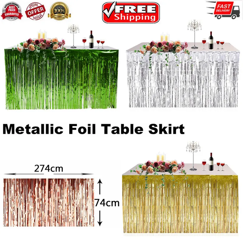 

Gold Foil Fringe Table Skirt Metallic Tinsel Curtain Silver Tassel Garlands Rustic Wedding Decoration Birthday Party Decor