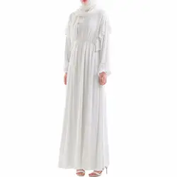 Babalet мусульманских Для женщин Повседневное v-образным вырезом Длинная юбка Дубай Исламская черный длинный рукав в арабском стиле длинное