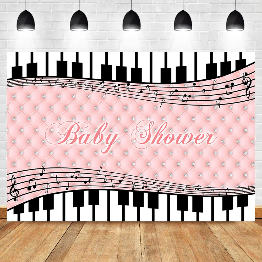 

Neoback Piano Key Baby Shower Backdrop Diamond Music Symbol Photography Background Pink Dessert Table Photographic Props