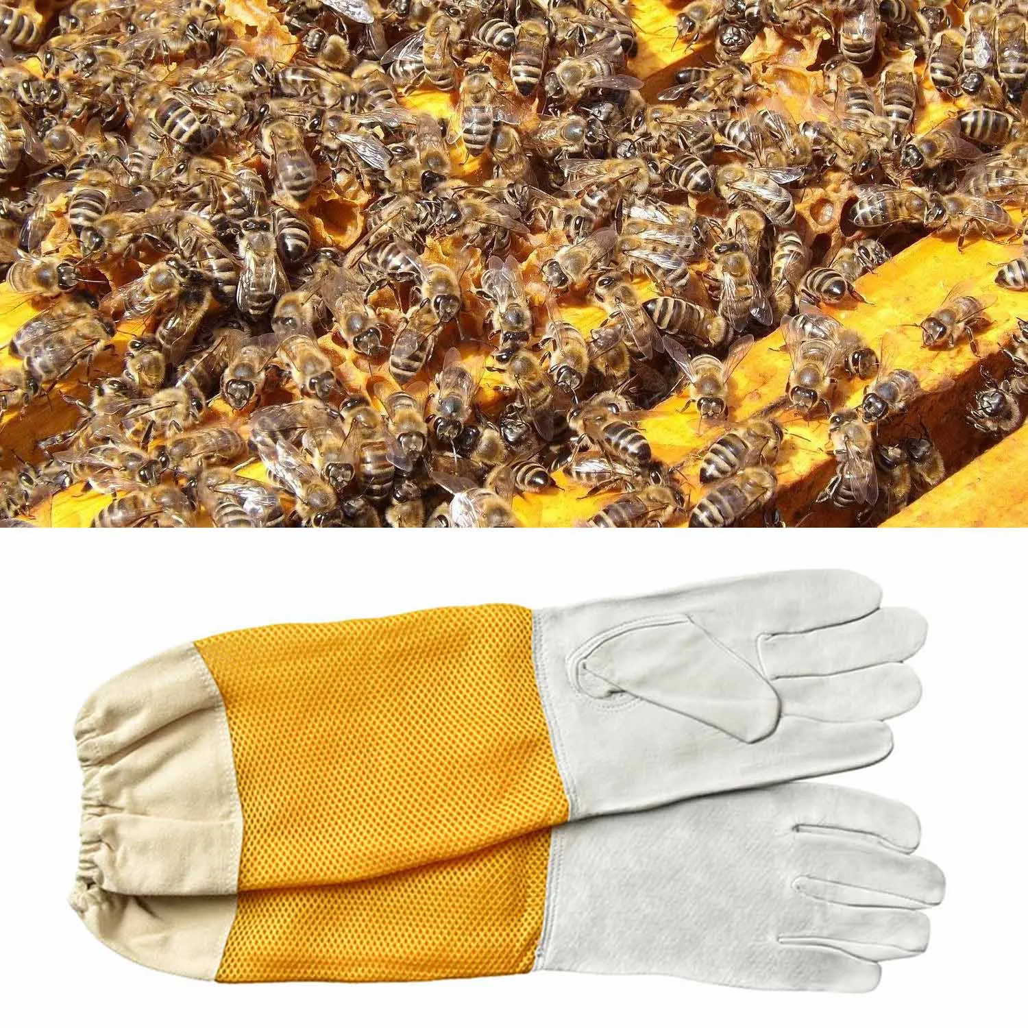 1 пара дышащие износостойкие защитные перчатки из козьей кожи с длинными сетчатыми рукавами для пчеловодства