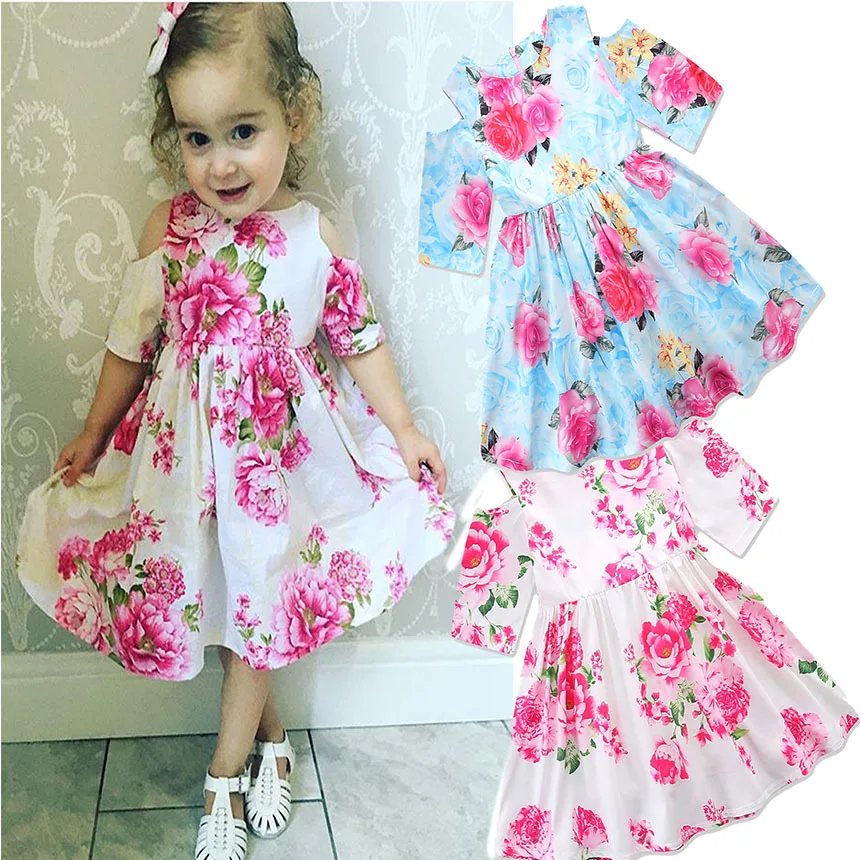 

2018 Summer Fashion Baby Girls Flower Strapless Dress Princess C Casual Clothes Holiday Outwear Age For 1-7Years 17A801