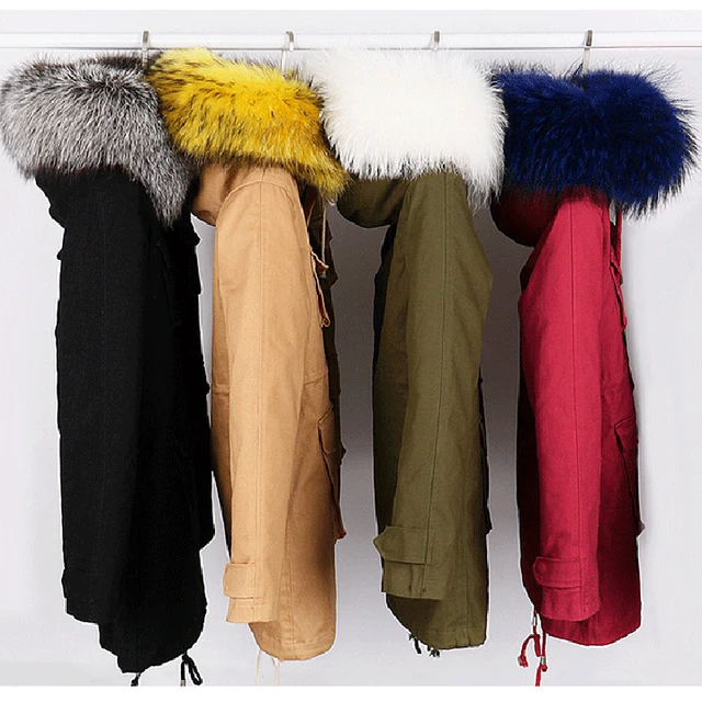 Cheap 2015 Korean style coats women fashion large real raccoon fur collar jacket thick warm winter parka jacket female outerwear DX573