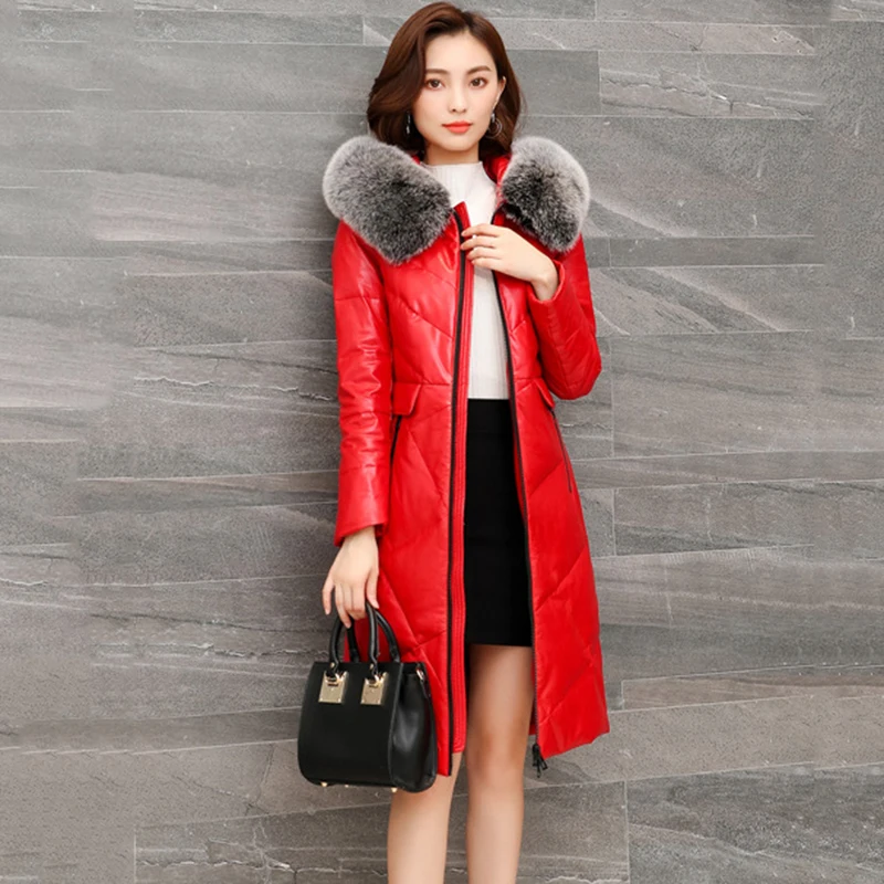 Manteau Vêtements Cuir Mouton Capuchon Col Parkas Peau Black Veste De En Femmes Vers 2018 red Vestes Taille armygreen À Le Bas D'hiver Grande Renard Chaud Femelle Fourrure Tops 0d7ZBqw