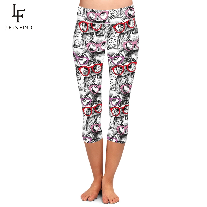 LETSFIND Summer Women High Waist Elastic Fitness Women Pants Cartoon Owl Printed Stretch Capri Leggings Plus Size LETSFIND Summer Women High Waist Elastic Fitness Women Pants Cartoon Owl Printed Stretch Capri Leggings Plus Size