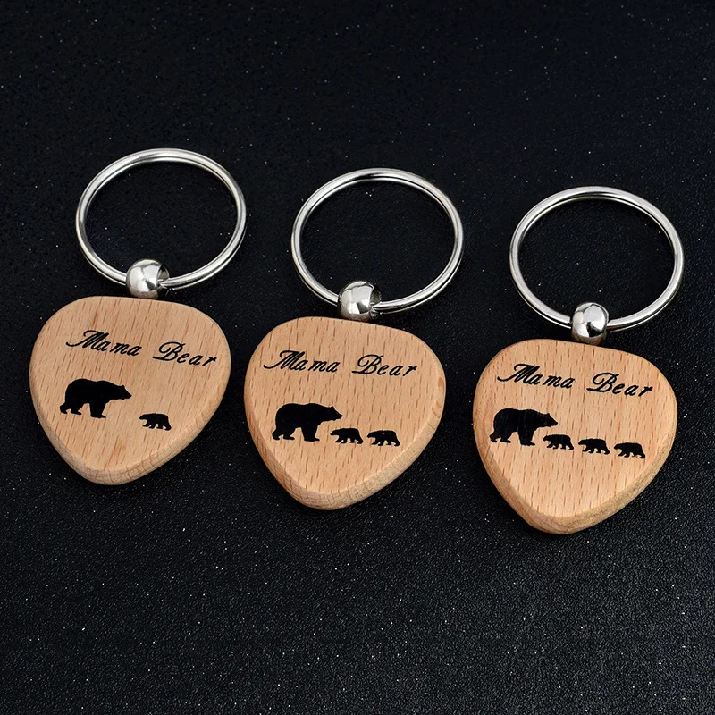 

The New Hot Thanksgiving Lettering Bear Mama Bear Wooden Key Chain Creative Holiday Gift Hot Wholesale