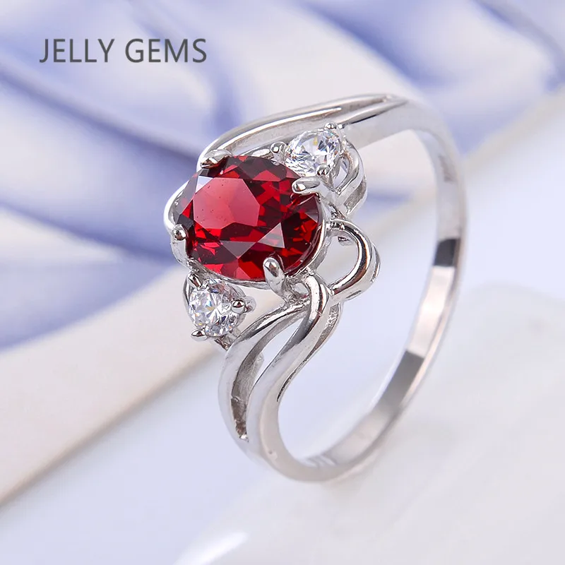 JellyGems Кольцо с натуральным гранатом 925 пробы серебряный винный красный драгоценный камень ювелирных украшений для Для женщин подарок 1.5ct овальный камень 6*8 мм