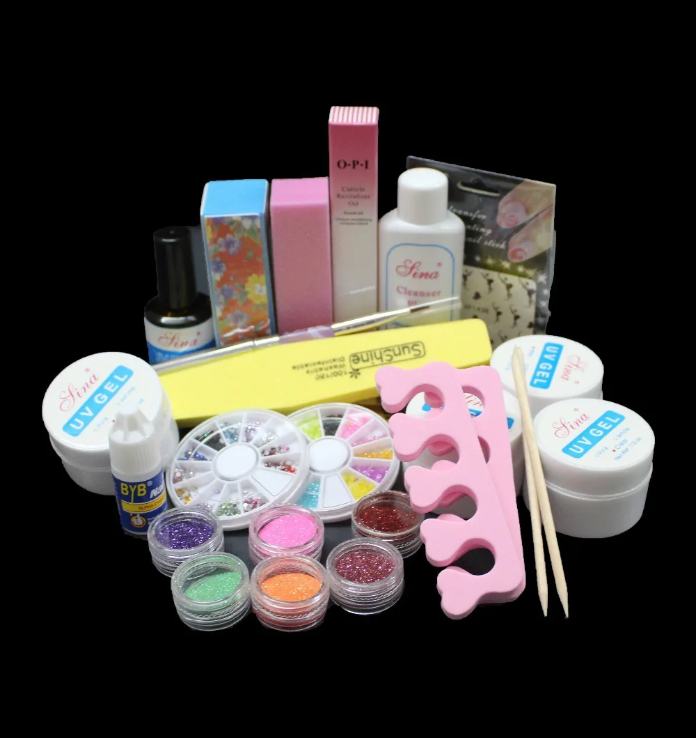 DIY Акриловые Блеск Порошок Клей Пилочка Для Ногтей Nail Art УФ-Гель Советы Украшения Набор Комплект BTT-80