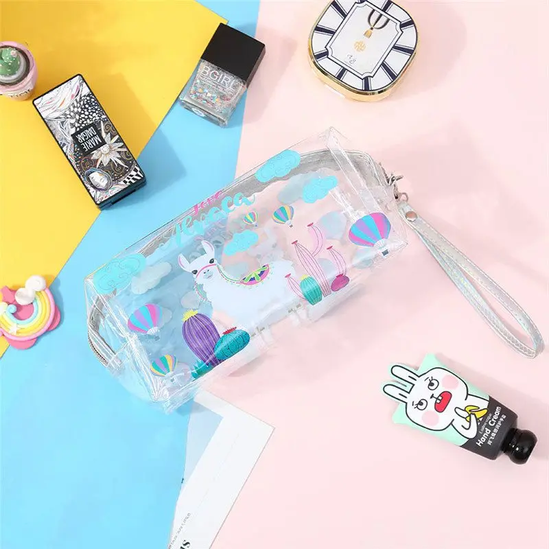 Large Capacity Cute Cosmetic Bag For Women Alpaca Transparent Toiletry Beauty Bag Multifunction Bathing Travel Makeup Wash Kit