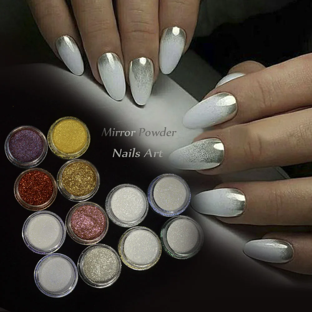 Металлическое зеркало блеск для ногтей пыль голографический Маникюр ...