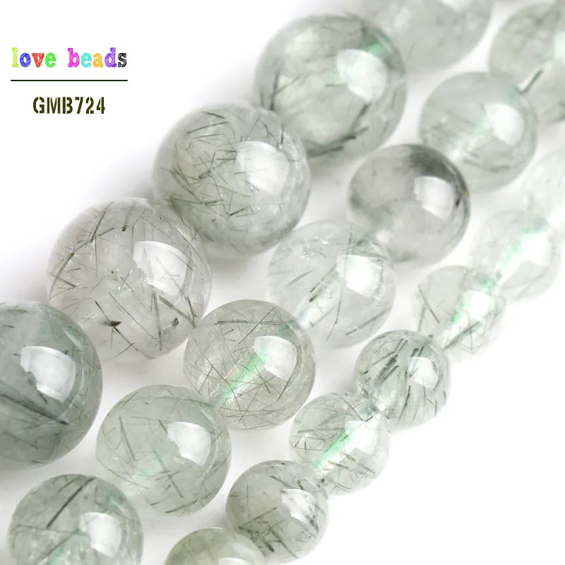 

Natural Green Quartz Rutilated Hair Quartz Spacer Round Beads for DIY Jewelry Making 6/8/10mm