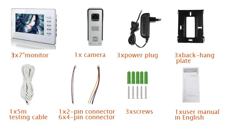 Brand New Оптовая Проводной 7 дюймов Цветной Видео-Домофон Телефон система 3 Белые Мониторы 1 ИК Дверь Камеры На Складе БЕСПЛАТНО ДОСТАВКА