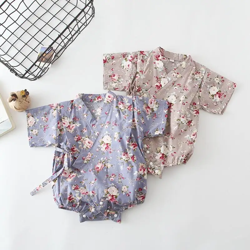Wholesale Summer Baby Girls Boys Floral Japanese Kids Kimono Robe Rompers Casual Tracksuit Newborn Infants Bebes Jumpsuits
