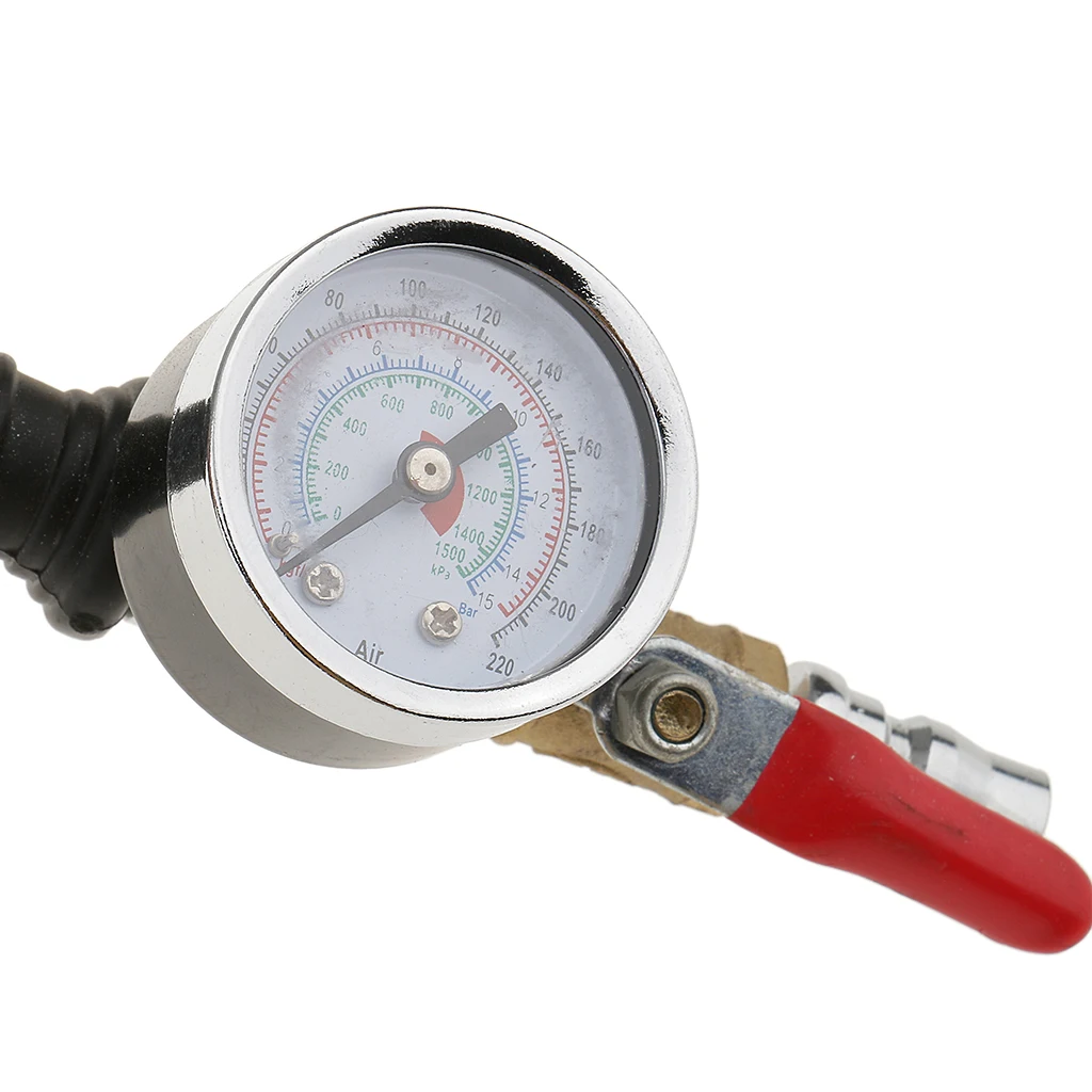 0-220 PSI Air Tyre Pressure Inflator Gauge Valved Compressor for Car Van Bike Tire Durable Rubber handle