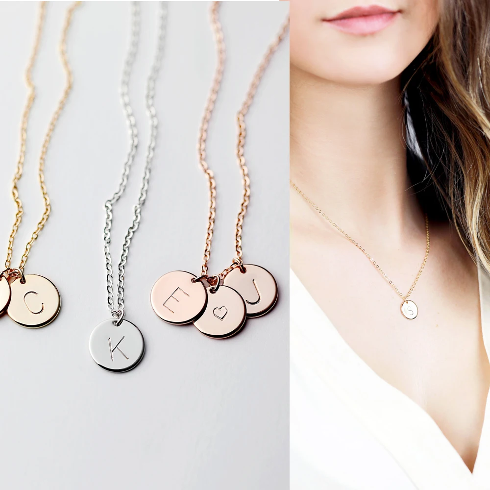 Alphabet Engraved Initial Inspirational Quote Custom Name Necklace Unique  Personalized 10mm Disc Letter Necklace For Women - Customized Necklaces -  AliExpress