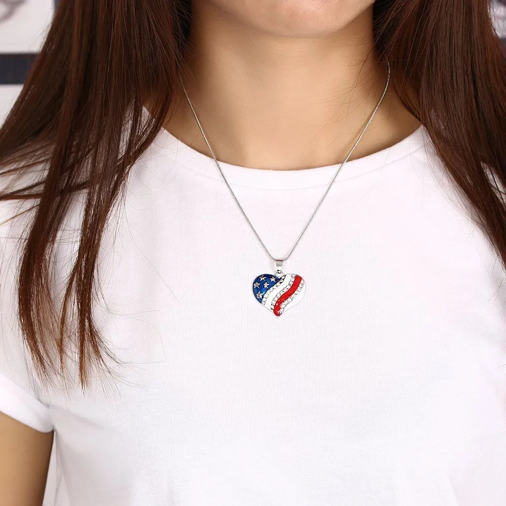 

Fashion Women Men American USA US Flag Star Pendant Chain Necklace Rhinestone Crystal Necklaces Jewelry Gift