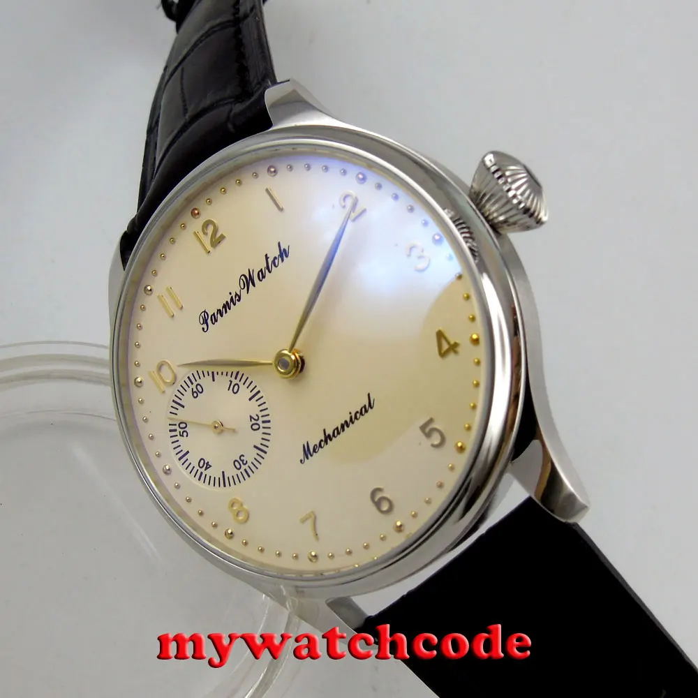 44mm parnis yolk yellow dial golden marks 6497 movement hand winding mens watch 44mm parnis yolk yellow dial golden marks 6497 movement hand winding mens watch