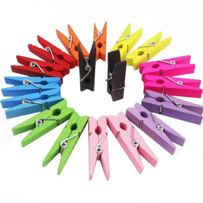 

50pcs Wooden Clothes Pegs Mixed Color 2.5cm Photo Paper Peg Pin Clothespin Clips School Office Decoration Clips Pegs