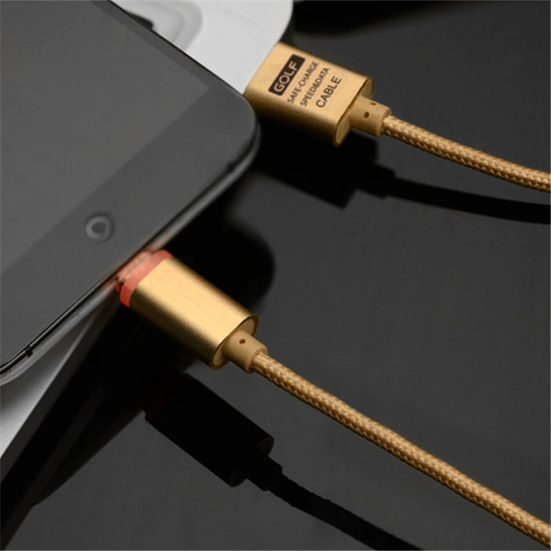 Умный светодиодный зарядный кабель GOLF 1 м с металлической оплеткой Micro USB для Samsung
