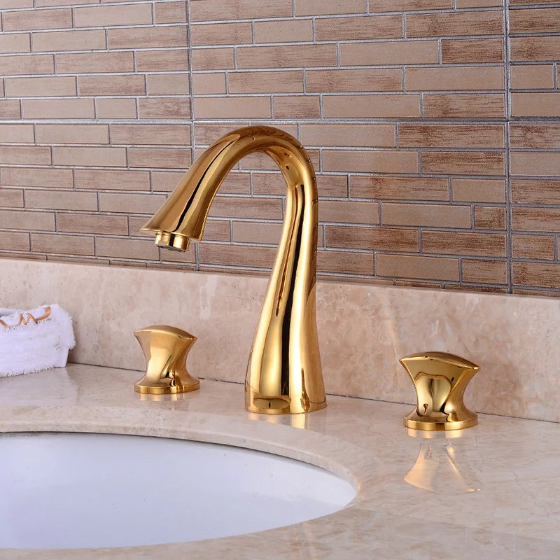 Ванная комната золото/хром/никель Матовый смеситель для умывальника кран с двумя ручками три отверстия смеситель горячей и холодной воды