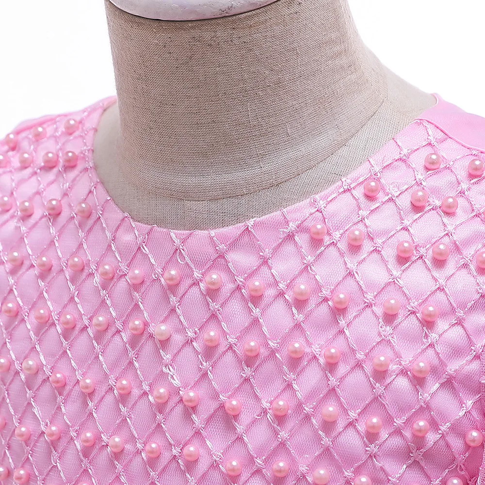 New Style 2019 Ballgown Pink Half Sleeves Lace First Communion Gowns For Evening Girls Birthday Party Dresses with Pearl