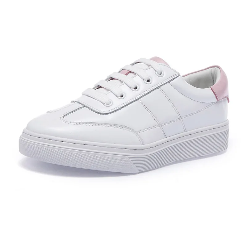 Größe Lace Leder Echtes Schuhe Cm Frauen ~ Nähen Mode Casual Turnschuhe white up 3 Wohnungen Ferse Weiß Rosa 35 40 xnA8qfx