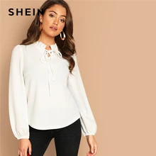 SHEIN Однотонная Нарядная Блузка С Длинным Рукавом, Элегантная Офисная Блуза С Оригинальным Воротником