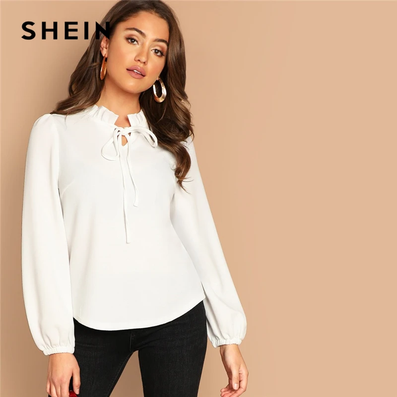 SHEIN Однотонная Нарядная Блузка С Длинным Рукавом Элегантная Офисная Блуза
