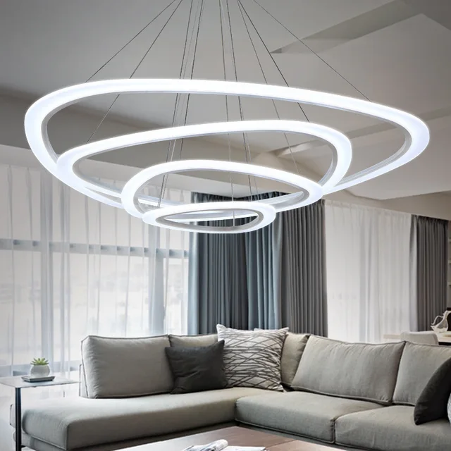 Modern chandelier acrylic lights circles lamp for dinning room ... Lampada soggiorno moderno