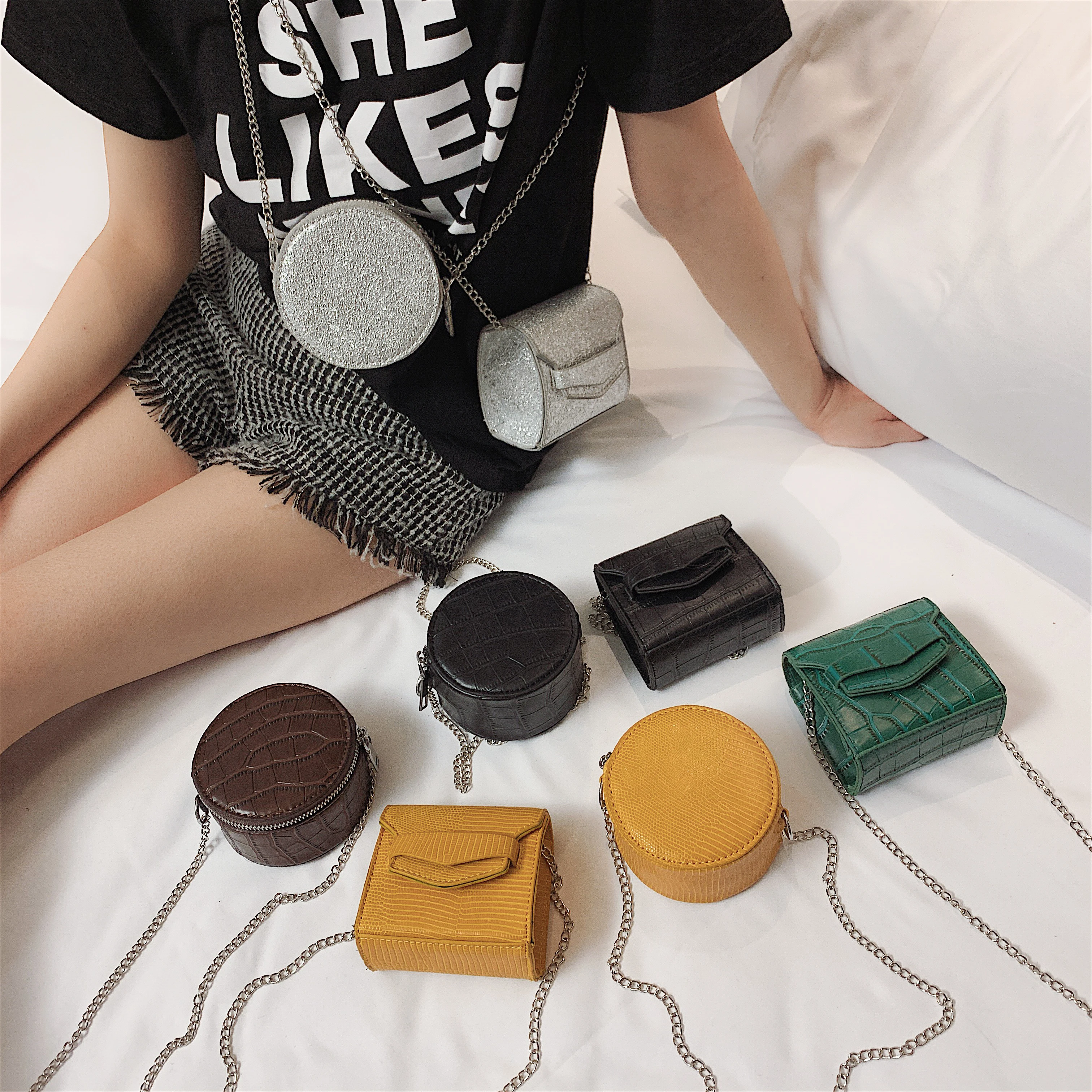 مصغرة لطيف بو الجلود Crossbody حقائب للنساء 2019 جولة مربع رسول حقيبة كتف السيدات الهاتف المحافظ و حقائب