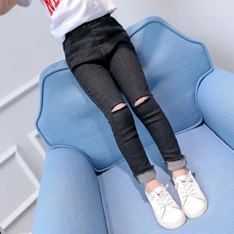 4 5 6 7 8 9 10 11 12 13 Years Ripped Jeans For Girls Teenagers 2018 Spring Slim Kids Denim Pant Casual Skinny Teens Trousers