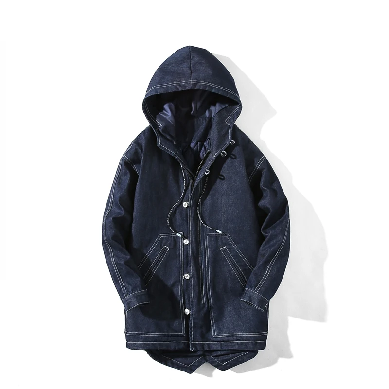 Autumn Winter Jacket Men Parka Denim Jeans Quilted Padded