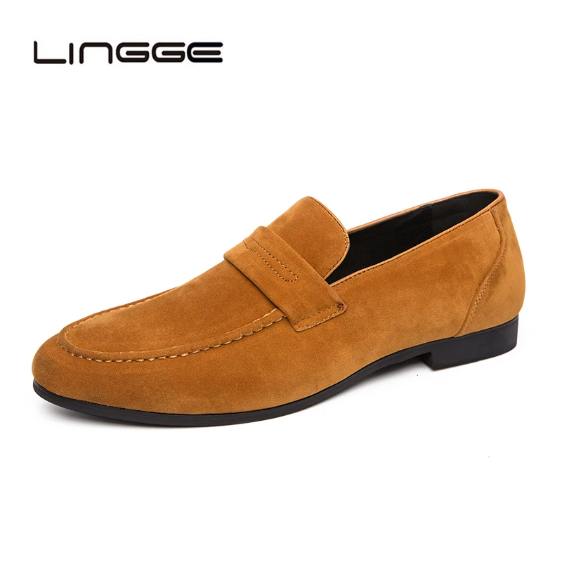 

LINGGE Men Casual Loafers 2019 Fashion Leather Lazy Driving Loafers Moccasins Slip on Men's Flats Boat Shoes Hair Stylist Shoes
