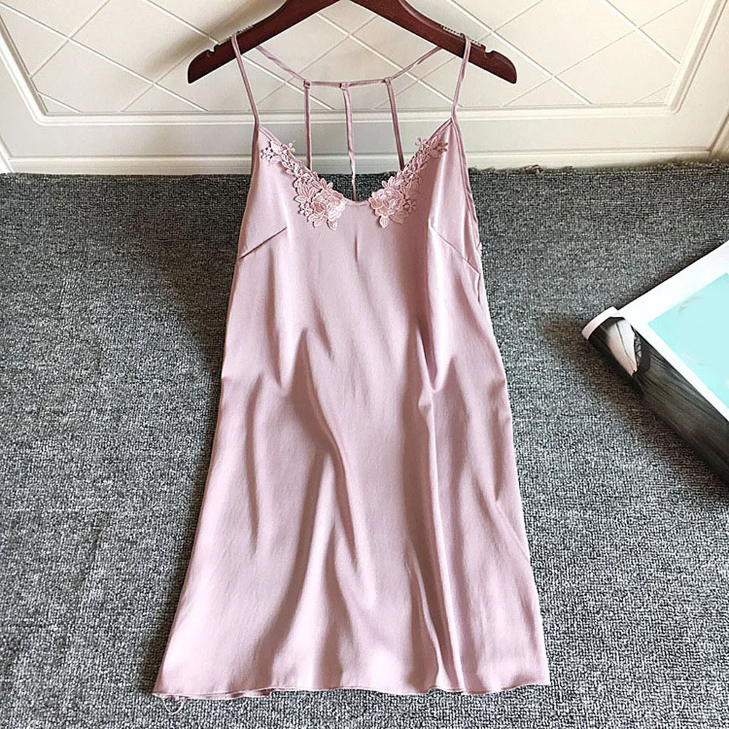 Womail 2019 Hot Sale Solid Color Polyester Material Nightwear Sexy Lace Design Comfortable New Fashion Sleepwear Women 19MAR18