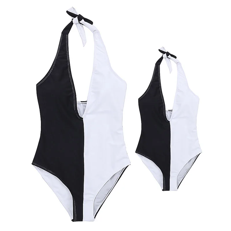 

Sexy Women's One Piece Swimsuit Family Matching Swimwear Suit Patchwork Bikini Girls Beach Wear Mother Daughter Girls Clothes