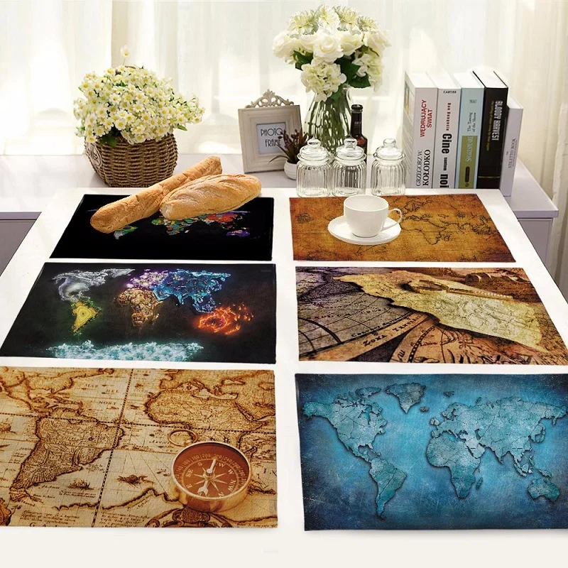Nautical Vintage Map Life 4 Pieces Set Kitchen Table Mats Cotton