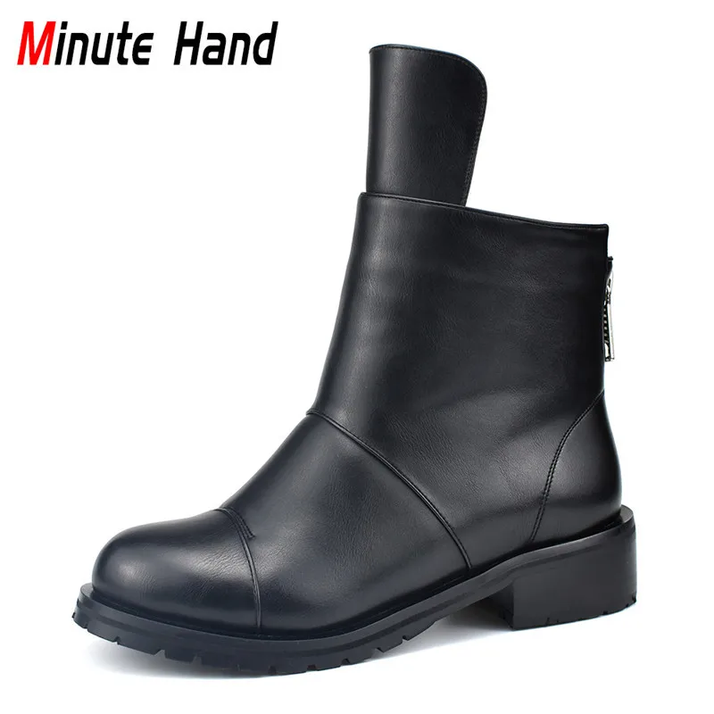 

Minute Hand Fashion High Quality Square Low Heel Ankle Boots For Women Slip On Winter Boots Thick Fur Back Zipper Casual Shoes